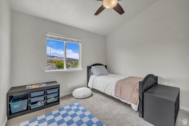 3909 N Davencourt Loop, Lehi, UT 84043 - carpeted bedroom with baseboards, a ceiling fan, and lofted ceiling