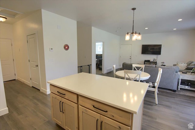 200 W 1200 S Unit 61, Tremonton, UT 84337 - kitchen with baseboards, open floor plan, recessed lighting, dark wood finished floors, and hanging light fixtures
