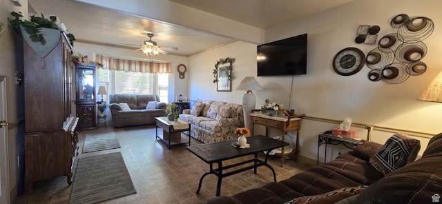 living area with a ceiling fan