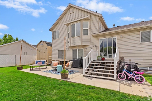 1090 N 3450 W, Layton, UT 84041 - rear view of property with a yard, fence, outdoor lounge area, and a patio area