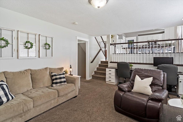 1090 N 3450 W, Layton, UT 84041 - living room with carpet floors, a textured ceiling, and stairs