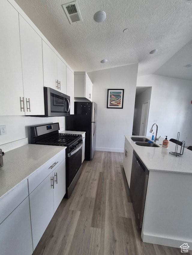 kitchen featuring visible vents, a sink, appliances with stainless steel finishes, and wood finished floors