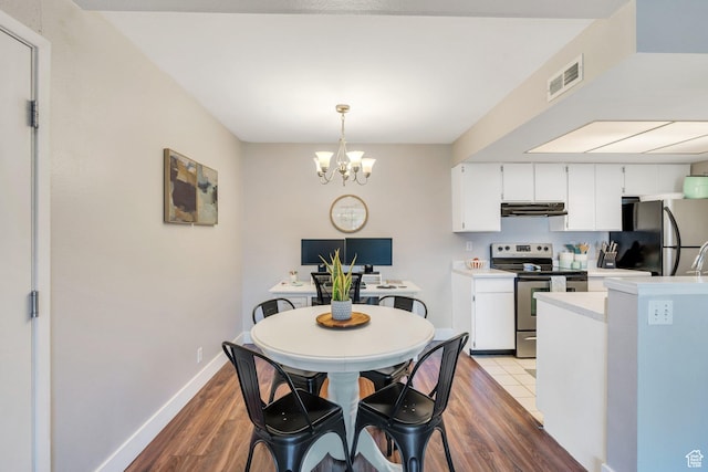 1275 E Shadow Ridge Dr S Unit 10N, Cottonwood Heights, UT 84047 - dining space with visible vents, baseboards, wood finished floors, and a notable chandelier