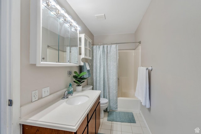 1275 E Shadow Ridge Dr S Unit 10N, Cottonwood Heights, UT 84047 - bathroom with tile patterned floors, baseboards, vanity, toilet, and shower / tub combo with curtain