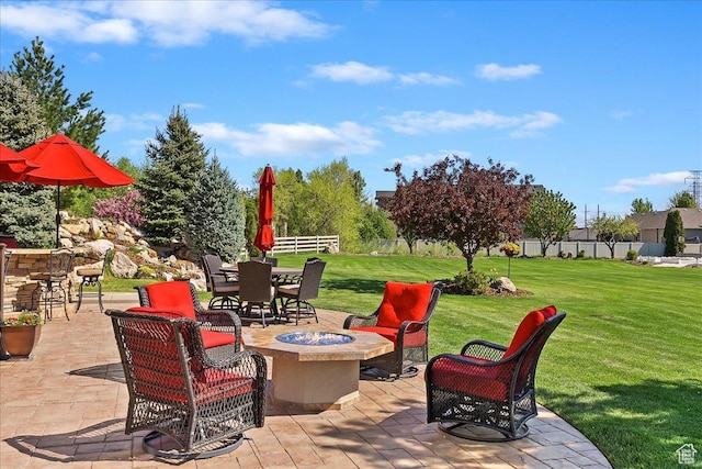 864 S Wellington Dr W, Kaysville, UT 84037 - view of patio / terrace featuring an outdoor fire pit and outdoor dining space