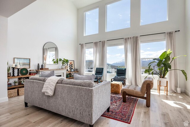 809 N 1490 E, Heber City, UT 84032 - living room featuring high vaulted ceiling, light wood-type flooring, and baseboards
