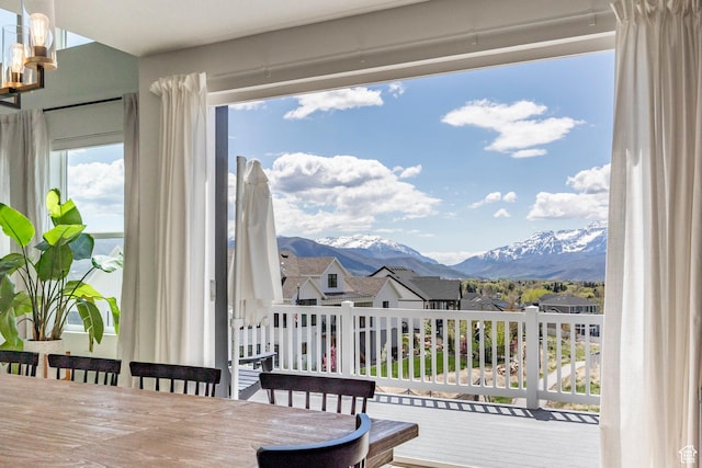 809 N 1490 E, Heber City, UT 84032 - dining room featuring a mountain view, a chandelier, and a residential view