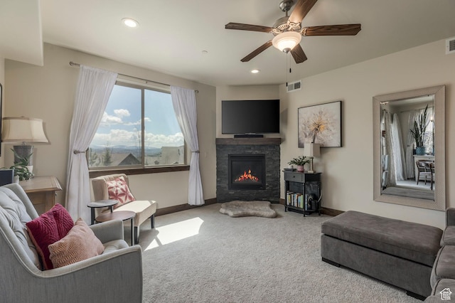 1261 W Black Rock Trl Unit 39F, Kamas, UT 84036 - living room with carpet, a ceiling fan, baseboards, recessed lighting, and visible vents