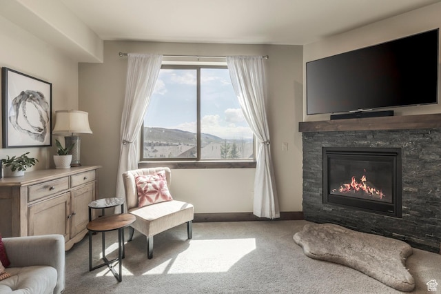1261 W Black Rock Trl Unit 39F, Kamas, UT 84036 - sitting room with baseboards, a fireplace, and carpet flooring