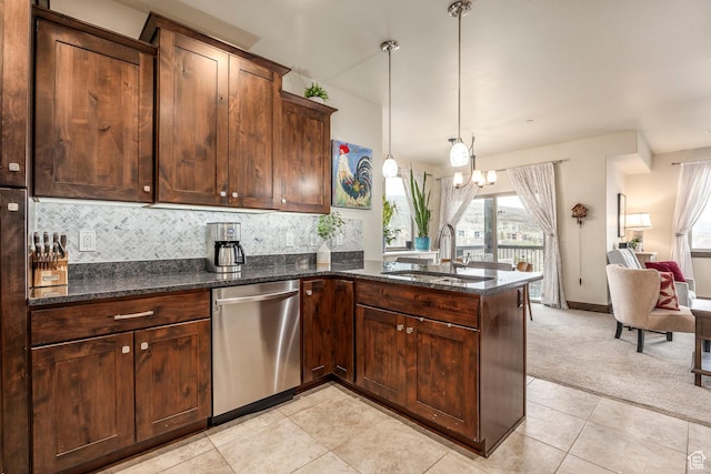 1261 W Black Rock Trl Unit 39F, Kamas, UT 84036 - kitchen featuring a sink, dark stone counters, a peninsula, and dishwasher