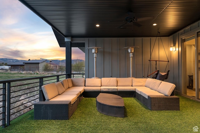 1021 Sage Crk, Heber City, UT 84032 - exterior space with ceiling fan, a mountain view, and an outdoor hangout area