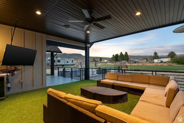 1021 Sage Crk, Heber City, UT 84032 - view of patio featuring a ceiling fan, a mountain view, and an outdoor living space