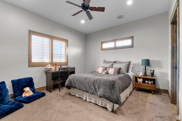 1021 Sage Crk, Heber City, UT 84032 - bedroom with baseboards, ceiling fan, light carpet, and recessed lighting