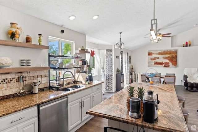 6268 S Faber Ln, Taylorsville, UT 84123 - kitchen with a sink, open shelves, dark wood finished floors, and dishwasher