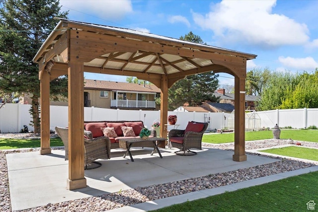6268 S Faber Ln, Taylorsville, UT 84123 - view of patio / terrace featuring a gazebo, outdoor lounge area, and a fenced backyard