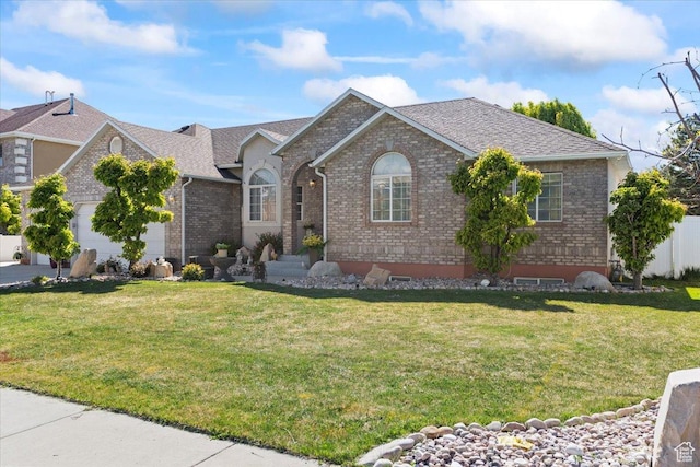 6268 S Faber Ln, Taylorsville, UT 84123 - single story home with brick siding, an attached garage, roof with shingles, and a front lawn