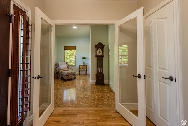11606 S Radience Ln W, South Jordan, UT 84009 - hall with french doors, light wood-style flooring, and recessed lighting