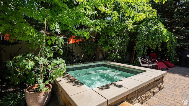 11606 S Radience Ln W, South Jordan, UT 84009 - view of pool with an in-ground hot tub, a fenced backyard, and a patio area