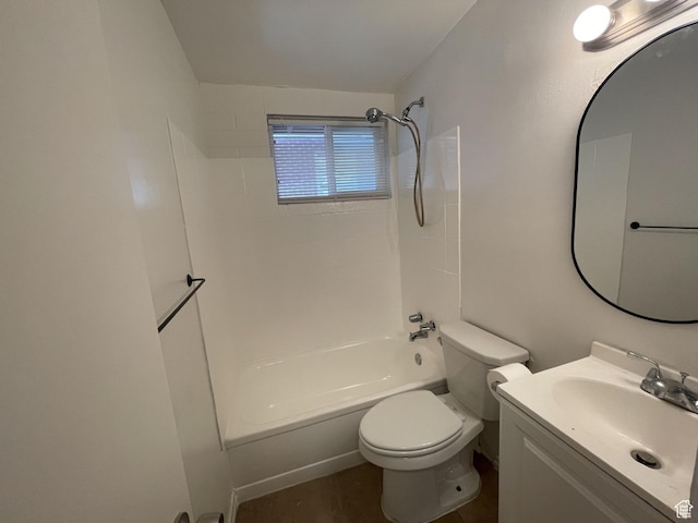 bathroom featuring shower / bath combination, toilet, and vanity