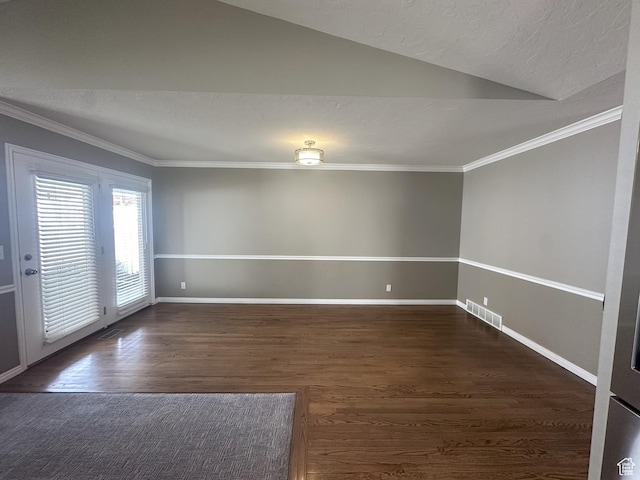 498 N 80 W, Lindon, UT 84042 - unfurnished room with ornamental molding, lofted ceiling, wood finished floors, and visible vents