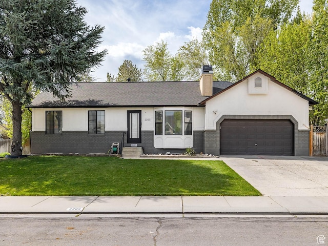 2265 W Marvinwood Dr S, Taylorsville, UT 84129 - ranch-style home with driveway, a front yard, a garage, brick siding, and entry steps