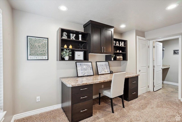 3511 N Willow Creek Ln E Unit 10, Eden, UT 84310 - office featuring baseboards, light carpet, recessed lighting, and built in desk