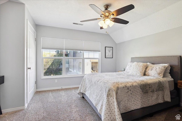 3511 N Willow Creek Ln E Unit 10, Eden, UT 84310 - bedroom with visible vents, lofted ceiling, baseboards, ceiling fan, and carpet