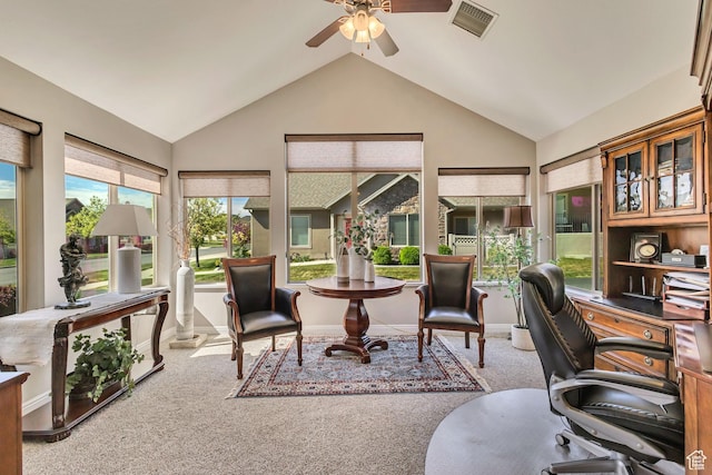 1889 S 910 W Unit B, Syracuse, UT 84075 - carpeted home office featuring vaulted ceiling, baseboards, a ceiling fan, and visible vents