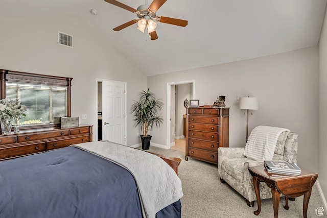 1889 S 910 W Unit B, Syracuse, UT 84075 - bedroom with ceiling fan, light colored carpet, high vaulted ceiling, baseboards, and visible vents