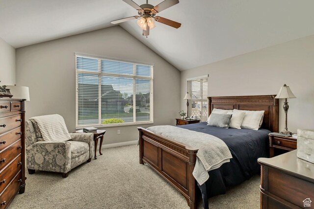 1889 S 910 W Unit B, Syracuse, UT 84075 - bedroom with a ceiling fan, baseboards, vaulted ceiling, and light carpet