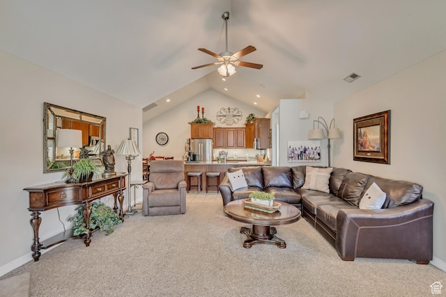 1889 S 910 W Unit B, Syracuse, UT 84075 - living area with a ceiling fan, baseboards, light carpet, and lofted ceiling