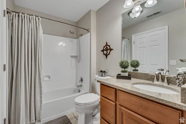 1889 S 910 W Unit B, Syracuse, UT 84075 - full bath with shower / bath combo, vanity, toilet, tile patterned floors, and visible vents