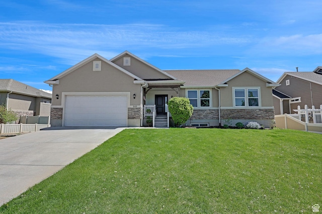 1350 S 849 W Unit 17D, Springville, UT 84663 - ranch-style home with stone siding, stucco siding, a garage, and concrete driveway