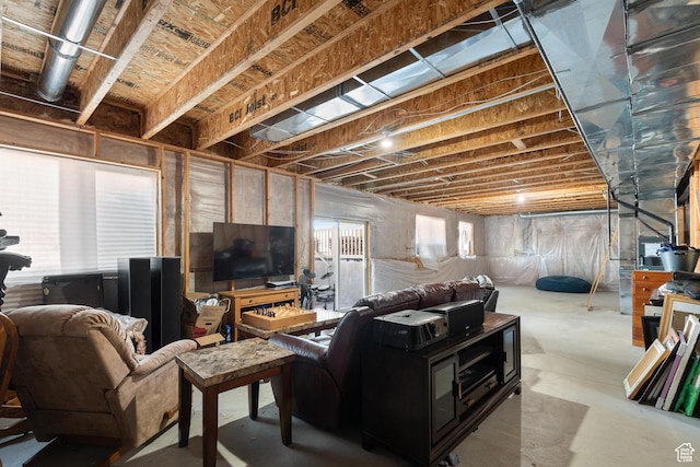 living room with concrete floors