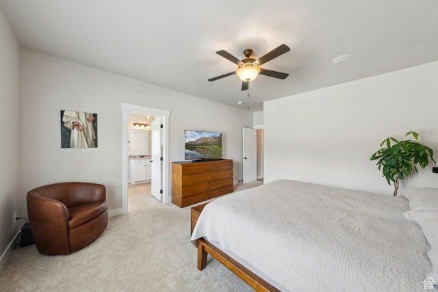 272 S 300 E, Midway, UT 84049 - bedroom featuring connected bathroom, a ceiling fan, baseboards, and light colored carpet