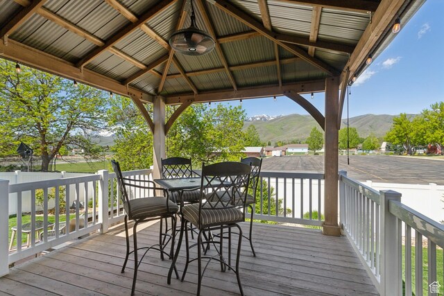 272 S 300 E, Midway, UT 84049 - wooden terrace with a mountain view, a gazebo, and outdoor dining area
