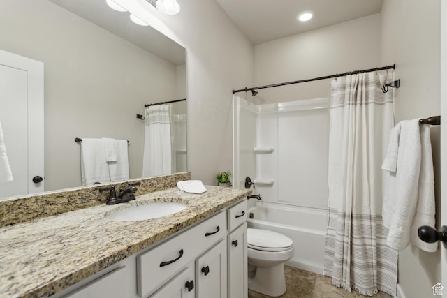 272 S 300 E, Midway, UT 84049 - full bathroom with vanity, toilet, shower / bath combination with curtain, and recessed lighting