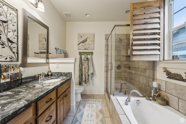 480 E Mission Dr, Midway, UT 84049 - bathroom featuring a stall shower, toilet, a garden tub, and visible vents