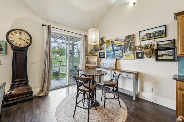 480 E Mission Dr, Midway, UT 84049 - dining room with baseboards, dark wood finished floors, and vaulted ceiling
