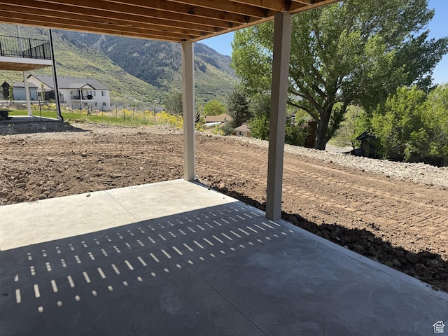 view of patio featuring a mountain view