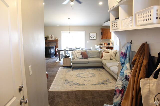 515 S Stump Hollow Rd, Garden City, UT 84028 - carpeted living area featuring a ceiling fan and recessed lighting