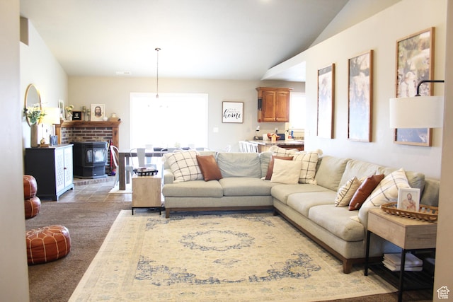 515 S Stump Hollow Rd, Garden City, UT 84028 - carpeted living area featuring vaulted ceiling
