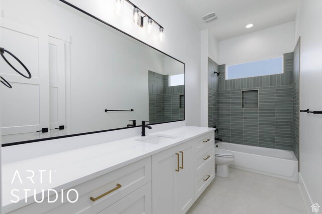 5220 W 2040 S, Hurricane, UT 84737 - bathroom featuring toilet, vanity,  shower combination, and tile patterned floors