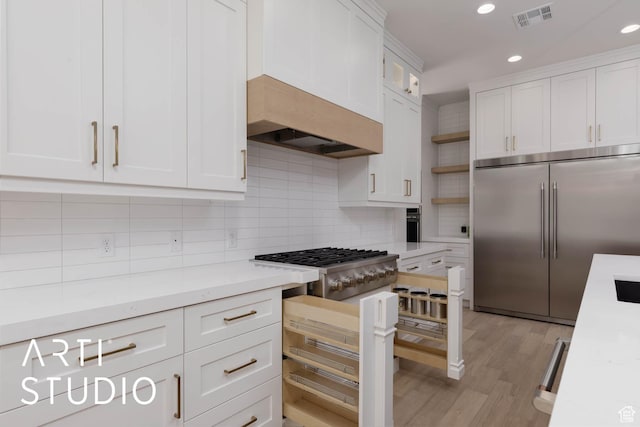 5220 W 2040 S, Hurricane, UT 84737 - kitchen with appliances with stainless steel finishes, open shelves, white cabinets, backsplash, and recessed lighting