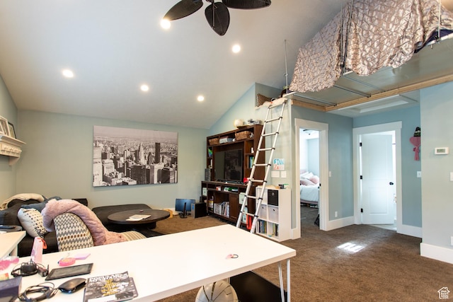 465 S Main St, Providence, UT 84332 - carpeted office featuring baseboards, ceiling fan, and recessed lighting