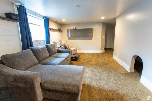 465 S Main St, Providence, UT 84332 - living room featuring baseboards, carpet flooring, and recessed lighting