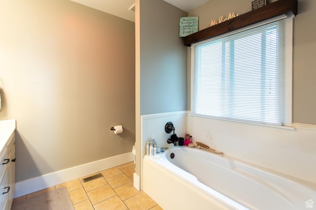 465 S Main St, Providence, UT 84332 - bathroom with vanity, tile patterned flooring, toilet, baseboards, and a bath