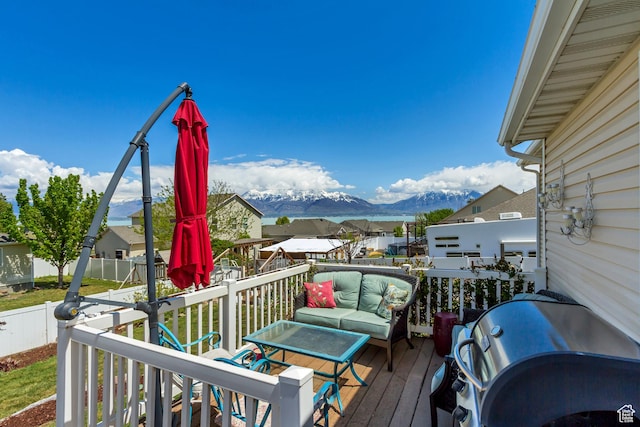 126 W Casi Way, Saratoga Springs, UT 84045 - wooden deck with a mountain view, area for grilling, and fence