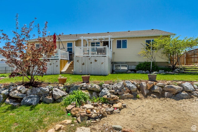 126 W Casi Way, Saratoga Springs, UT 84045 - back of property with stairs, a wooden deck, and a pergola