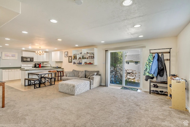 126 W Casi Way, Saratoga Springs, UT 84045 - living room with recessed lighting, light carpet, a chandelier, and baseboards